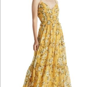 ML Monique Lhuillier Floral Yellow Dress